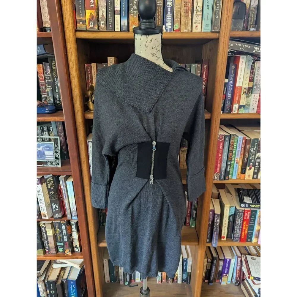 Pier Antonio Gaspari Women's Small Black Grey Virgin Wool Sweater Dress DECO